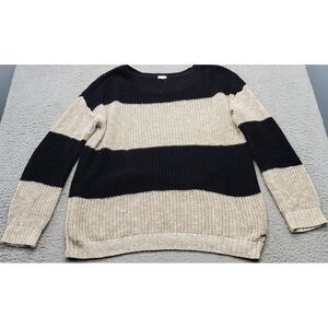 Garage Sweater Women Medium Multicolor Striped Knit Oversized Crew Neck Pullover